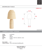 Lámpara de mesa ratán natural Ø28,5x60 cm E27 - LLLS0430