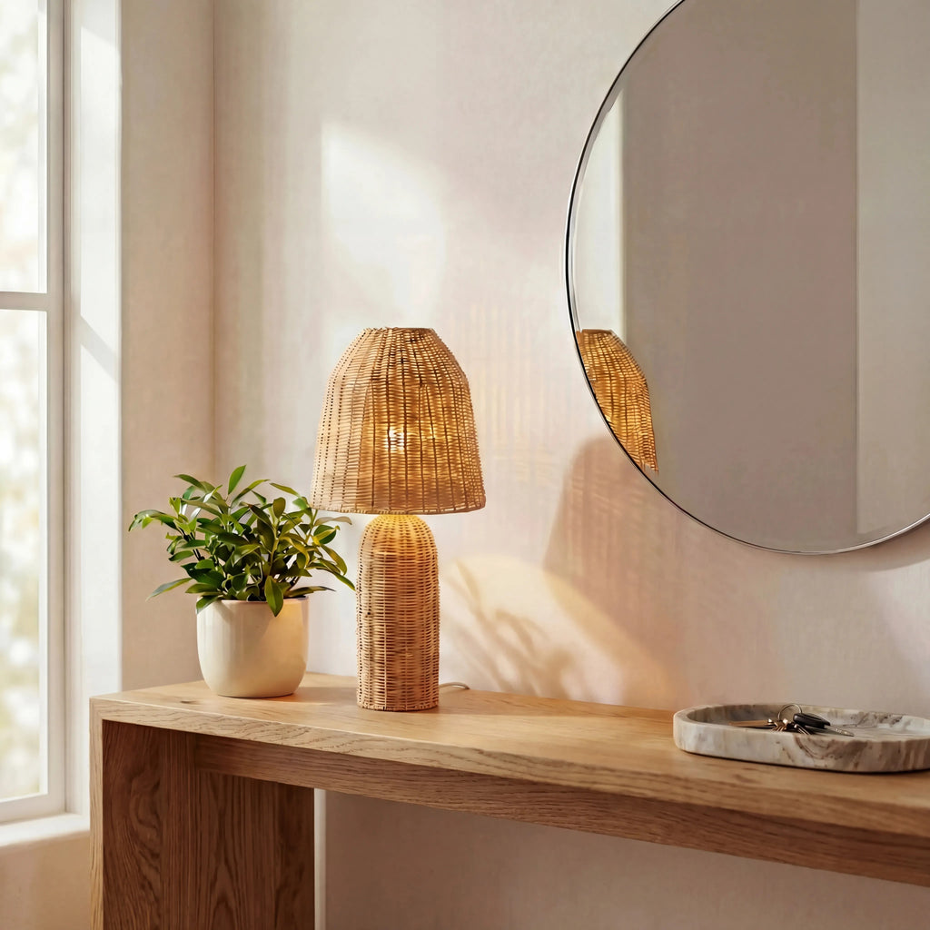 Lámpara de mesa ratán natural Ø28,5x60 cm E27 - LLLS0430