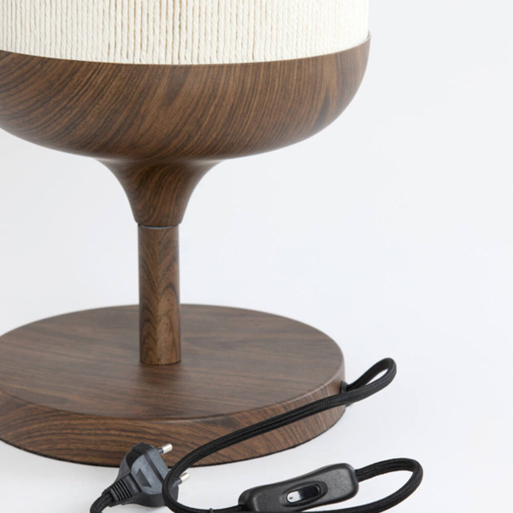 Lámpara de mesa estampado madera café oscuro cuerda crema Ø22,5x50 cm E27 - LLLS0435