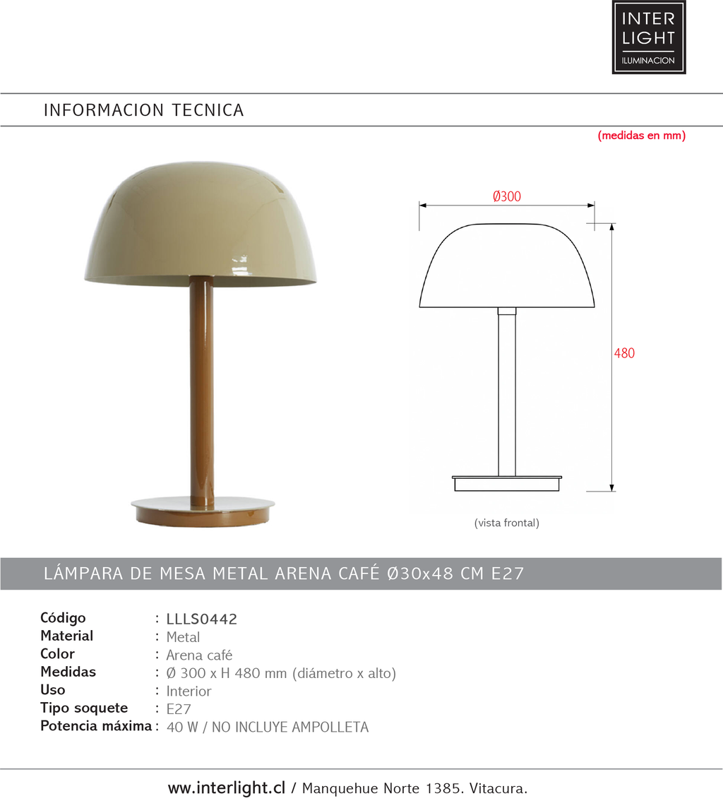 Lámpara de mesa arena café Ø30x48 cm E27 - LLLS0442