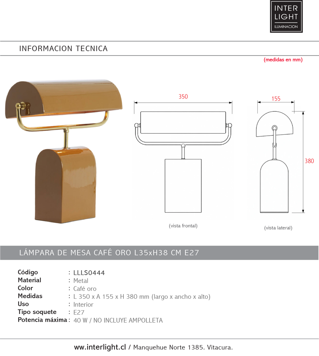 Lámpara de mesa café oro L35xH38 cm  E27 - LLLS0444