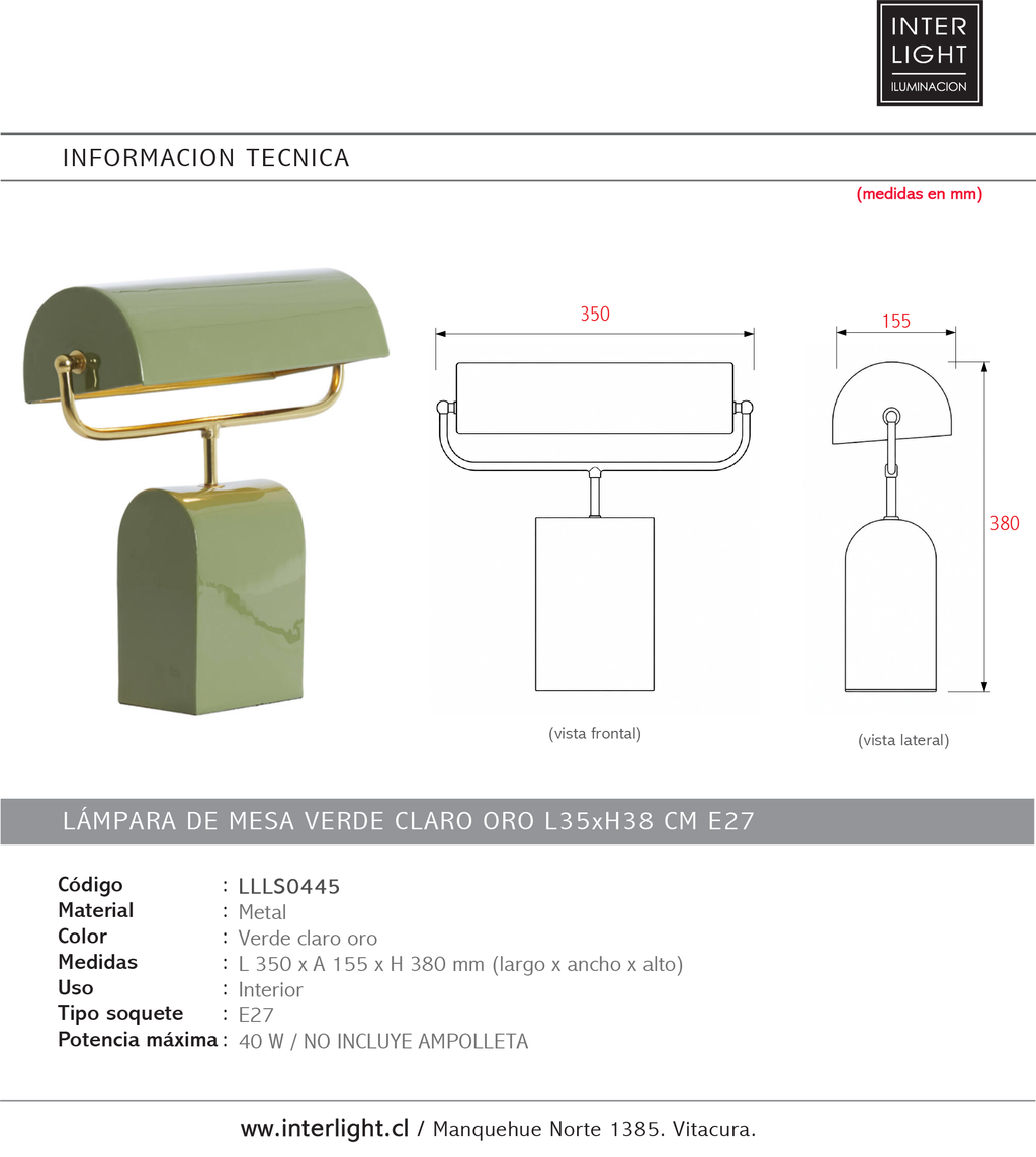 Lámpara de mesa verde claro oro L35xH38 cm  E27 - LLLS0445