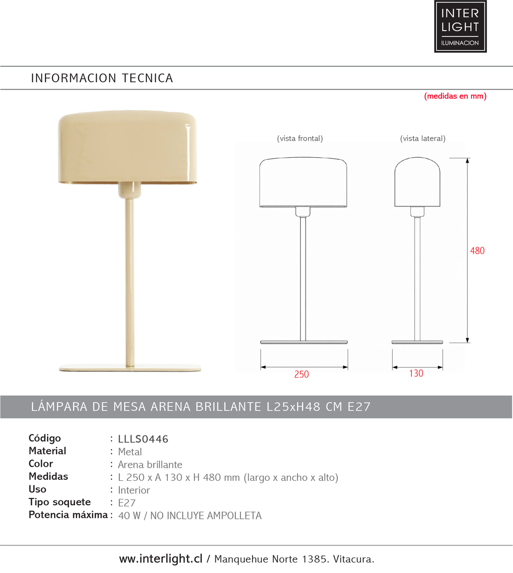 Lámpara de mesa arena brillante L25xH48 cm E27 - LLLS0446