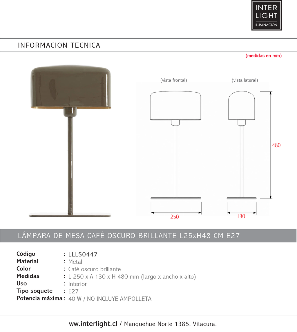 Lámpara de mesa café oscuro brillante L25xH48 cm E27 - LLLS0447