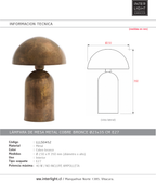 Lámpara de mesa metal cobre bronce Ø23x35 cm E27 - LLLS0452