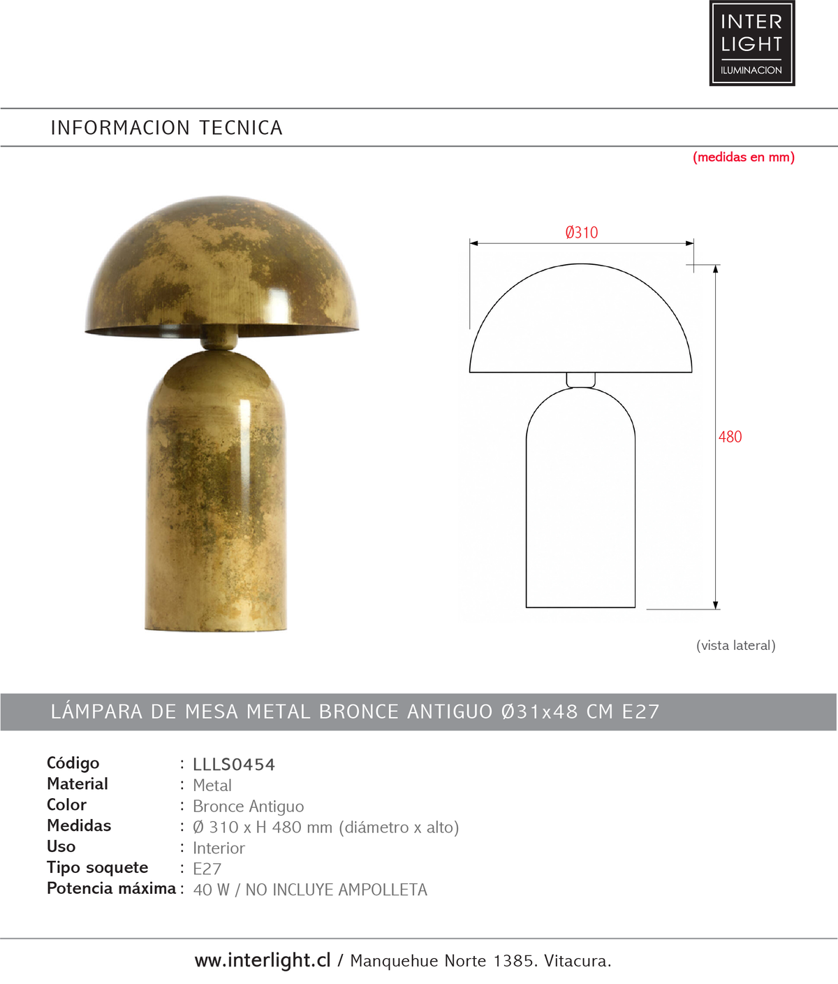 Lámpara de mesa metal bronce antiguo Ø31x48 cm E27- LLLS0454