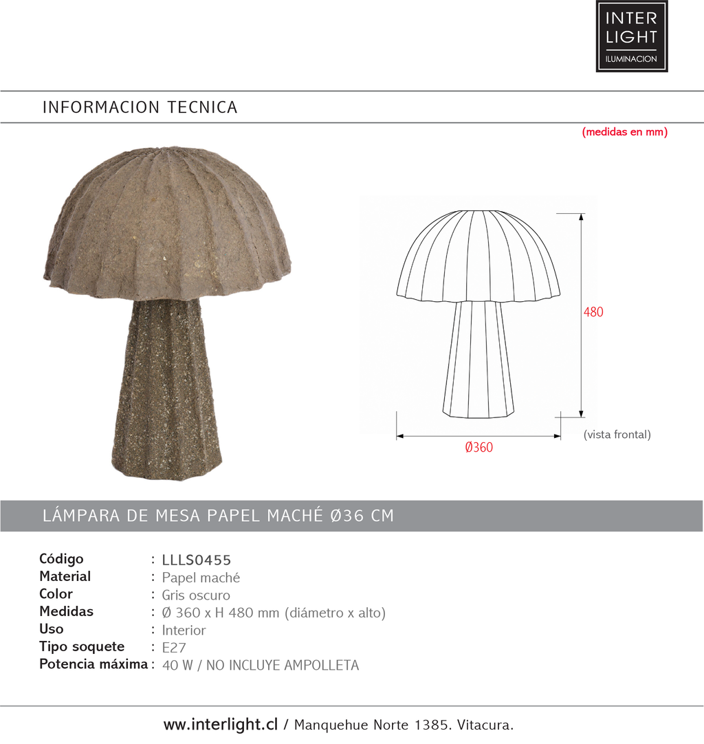 Lámpara de mesa papel maché Ø36x48 cm - LLLS0455