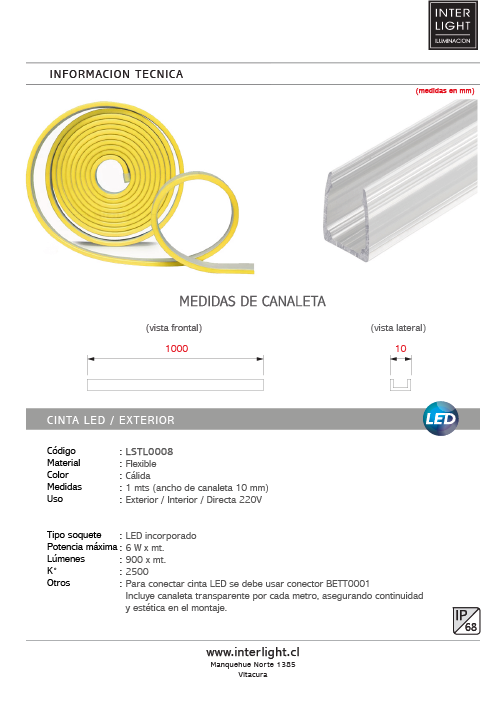Manguera LED neon calida 6w metro canal transparente - LSTL0008