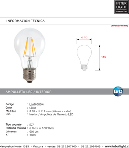 Ampolleta luz cálida LED E27 - LUAM0004