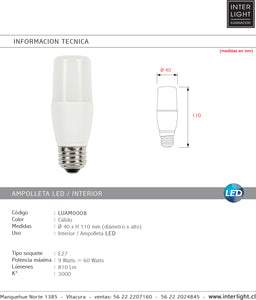 Ampolleta luz cálida LED E27 - LUAM0008