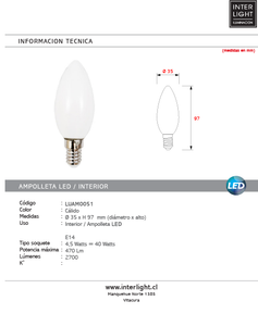 Ampolleta LED vela luz cálida E14 - LUAM0051