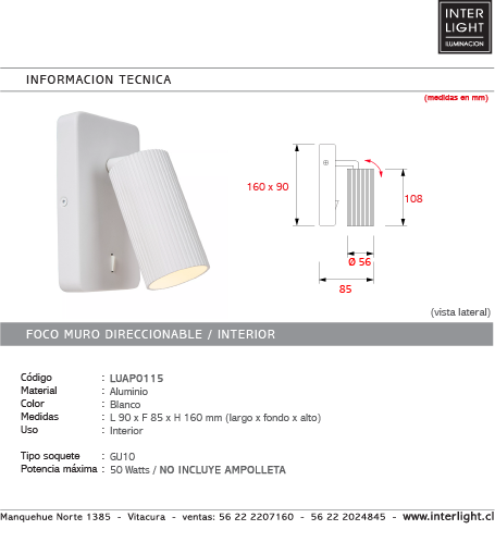 Apliqué metal blanco 90x85x16 cm GU10 - LUAP0115