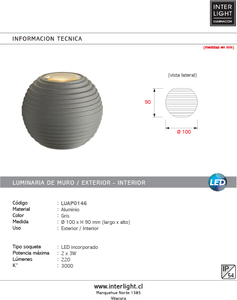 Aplique gris redondo 10x9 cm 2x3W 2700k  LED - LUAP0146