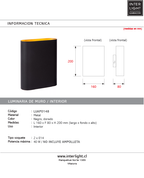 Aplique metal  negro dorado 16x20 cm 2 luces E14 - LUAP0148