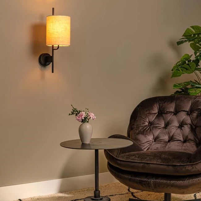 Aplique metal negro pantalla lino beige Ø18cm E27 - LUAP0169