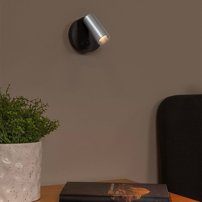 Aplique aluminio gris metalizado dimeable con sensor de movimiento Ø8,1x5.9x6.5 cm 2W LED - LUAP0179