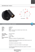 Aplique aluminio negro dimeable con sensor de movimiento Ø8,1x5.9x6.5 cm 2W LED - LUAP0181