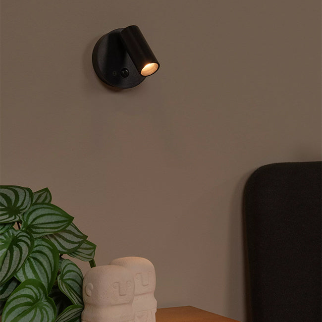 Aplique aluminio negro dimeable con sensor de movimiento Ø8,1x5.9x6.5 cm 2W LED - LUAP0181