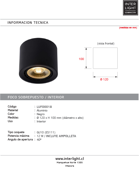 Foco metal oro mate Ø 12x10 cm GU10 (ES111) - LUFO0018