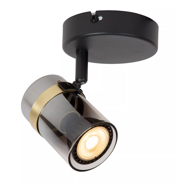 Foco metal negro vidrio humo Ø6x9.6 cm GU10 - LUFO0020