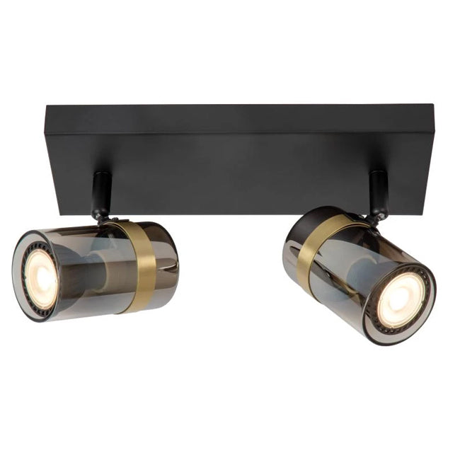 Foco metal negro vidrio humo 26x12,8 cm dos luces GU10 - LUFO0021