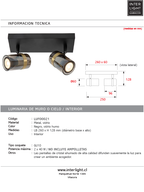 Foco metal negro vidrio humo 26x12,8 cm dos luces GU10 - LUFO0021