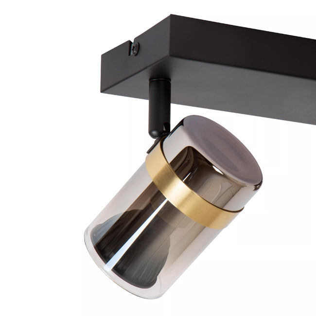 Foco metal negro vidrio humo 26x12,8 cm dos luces GU10 - LUFO0021