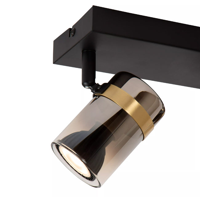 Foco metal negro vidrio humo 26x12,8 cm dos luces GU10 - LUFO0021