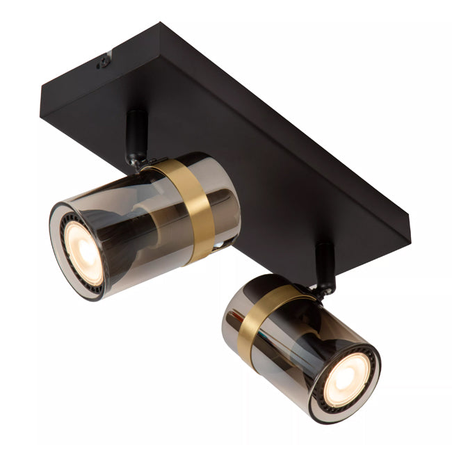 Foco metal negro vidrio humo 26x12,8 cm dos luces GU10 - LUFO0021