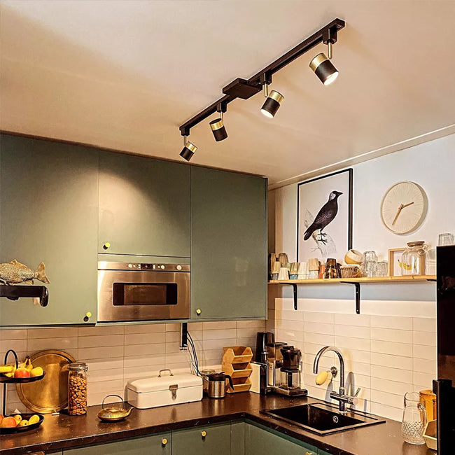 Foco para riel aluminio negro dorado  GU10 - LUFO0024