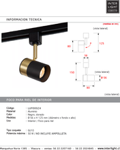 Cargar imagen en el visor de la galería, Foco para riel aluminio negro dorado  GU10 - LUFO0024
