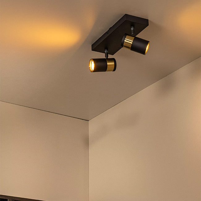 Foco metal negro oro mate de techo o muro 28x15 cm 2 luces GU10 - LUFO0033
