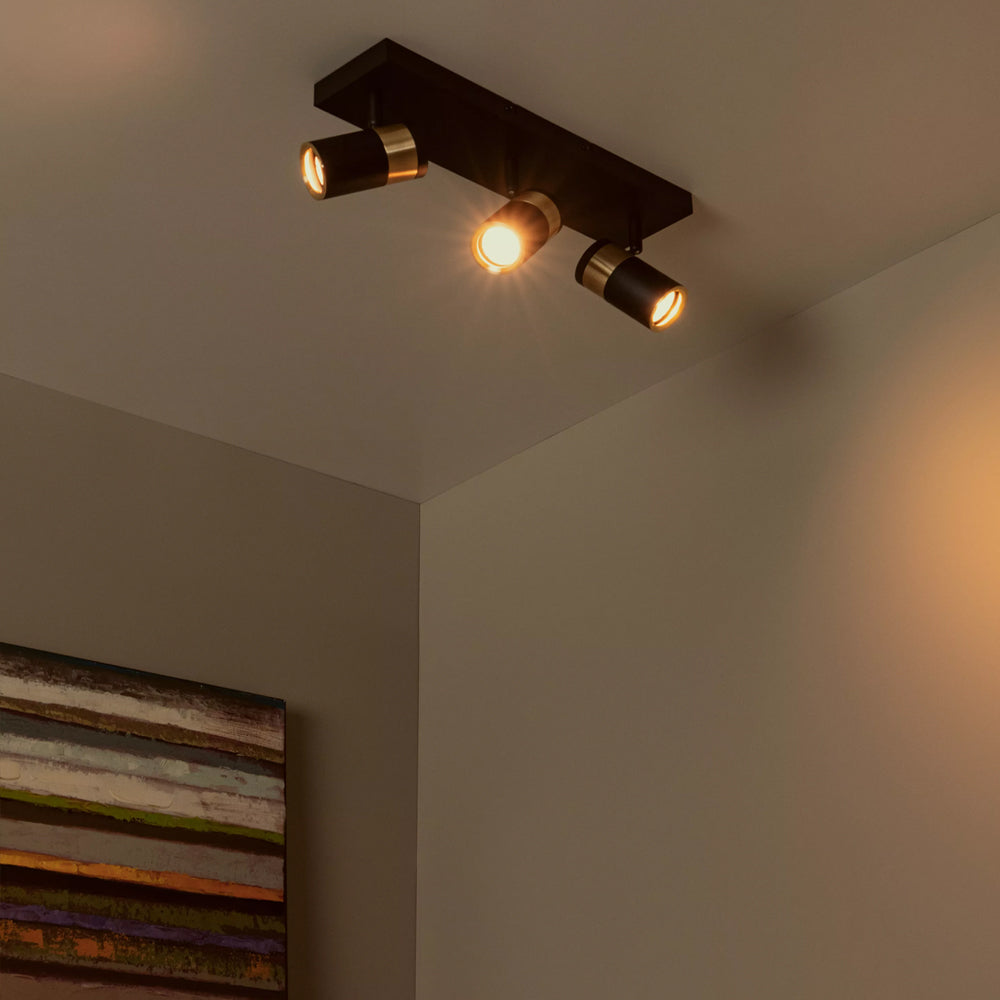 Foco metal negro oro mate de techo o muro 40x15 cm 3 luces GU10 - LUFO0043