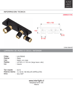Foco metal negro oro mate de techo o muro 40x15 cm 3 luces GU10 - LUFO0043