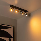 Foco metal negro vidrio humo 56x12,8 cm cuatro luces GU10 - LUFO0044
