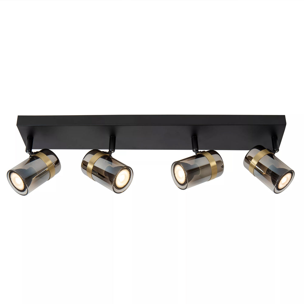 Foco metal negro vidrio humo 56x12,8 cm cuatro luces GU10 - LUFO0044