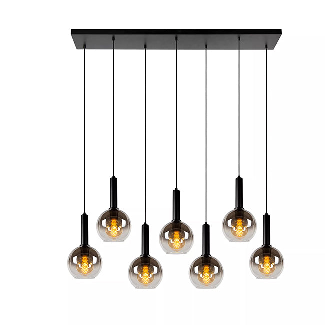 Lámpara colgante metal negro vidrio humo 1,30x1,50 mt. 7 luces E27 - LULC0233