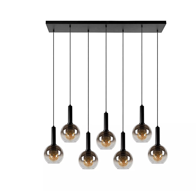 Lámpara colgante metal negro vidrio humo 1,30x1,50 mt. 7 luces E27 - LULC0233