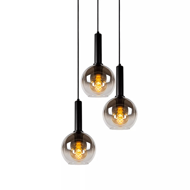 Lámpara colgante metal negro vidrio humo Ø30x1,50 cm 3 luces E27 - LULC0246