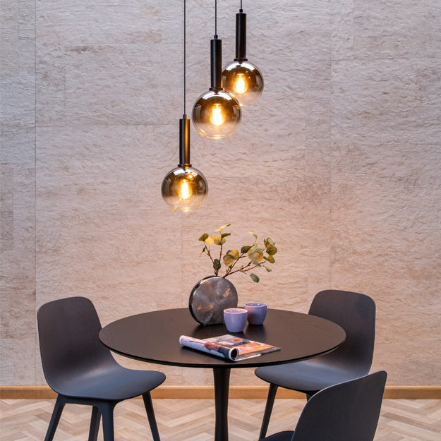 Lámpara colgante metal negro vidrio humo Ø30x1,50 cm 3 luces E27 - LULC0246