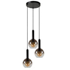 Lámpara colgante metal negro vidrio humo Ø30x1,50 cm 3 luces E27 - LULC0246