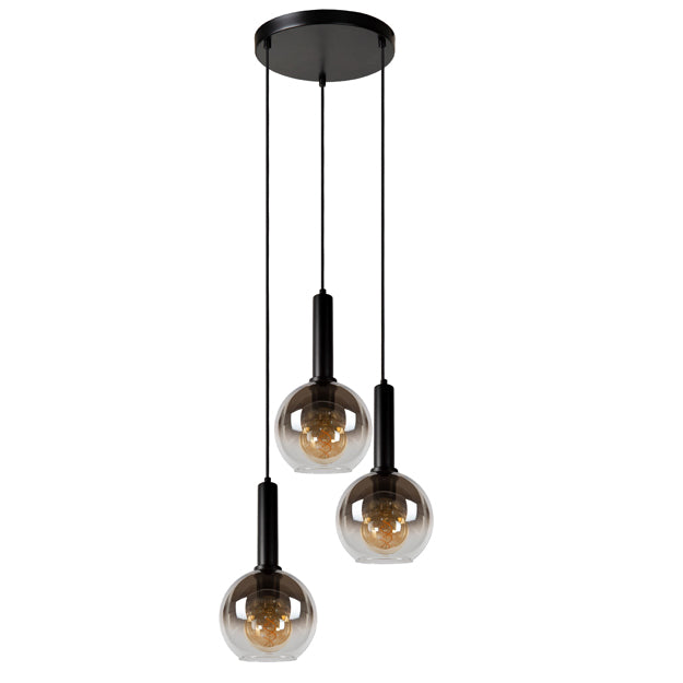 Lámpara colgante metal negro vidrio humo Ø30x1,50 cm 3 luces E27 - LULC0246