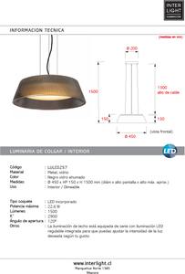 Lámpara colgante metal vidrio negro ahumado Ø 45 cm LED 22,6 W - LULC0257