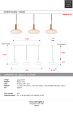 Lámpara colgante metal bronce vidrio opal 126x24,4 cm 3 luces E27 - LULC0259