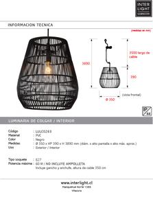 Lámpara colgante exterior PVC negro  Ø35x39 cm E27 - LULC0263