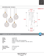 Lámpara colgante vidrio metal negro dorado Ø48 cm LED 5x3.8W - LULC0279