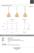 Lámpara colgante vidrio tela metal 1,22 cm 3 luces E27 - LULC0284