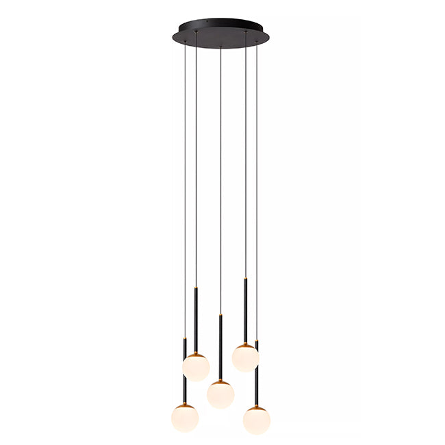 Lámpara aluminio acrílico negro dorado opal Ø41,9 cm LED 5 luces 8,2 W - LULC0293