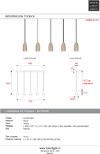 Lámpara colgante metal taupe 80x1,50 cm 5 luces GU10 - LULC0306
