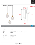 Lámpara colgante metal vidrio  tres luces de 43W cada una LED - LULC0311